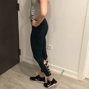 Zella high rise leggings green with calf cut outs